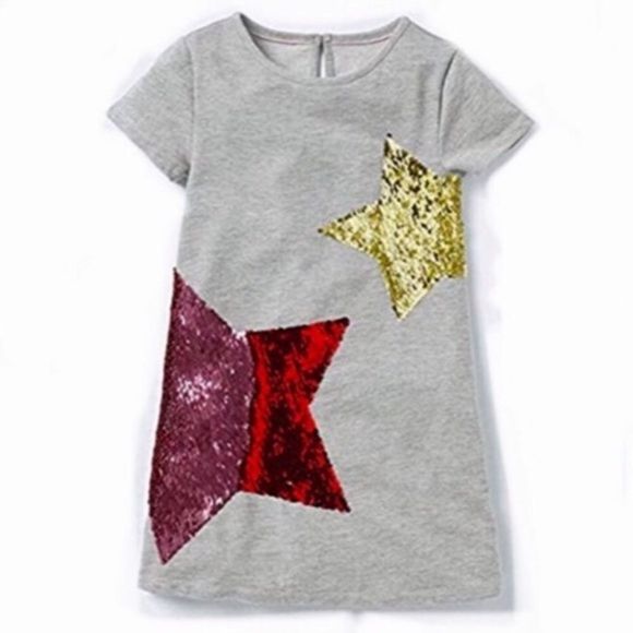 Flippy Sequin Stars Short Sleeve Cotton Dress Sz 7 - Picture 1 of 8